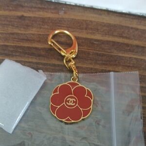 Chanel Red and Gold Flower Keychain NEW